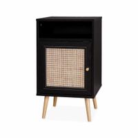 Mesa de Noche Ariosto color Negro con Rejilla de Ratán 1 puerta TU MESITA