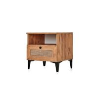 Mesa de Noche Velador Andreina color Rovere 1 cajón con Ratán TU MESITA