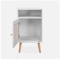 Mesa de Noche Velador Aelu color Blanco con Rejilla de Ratán TU MESITA