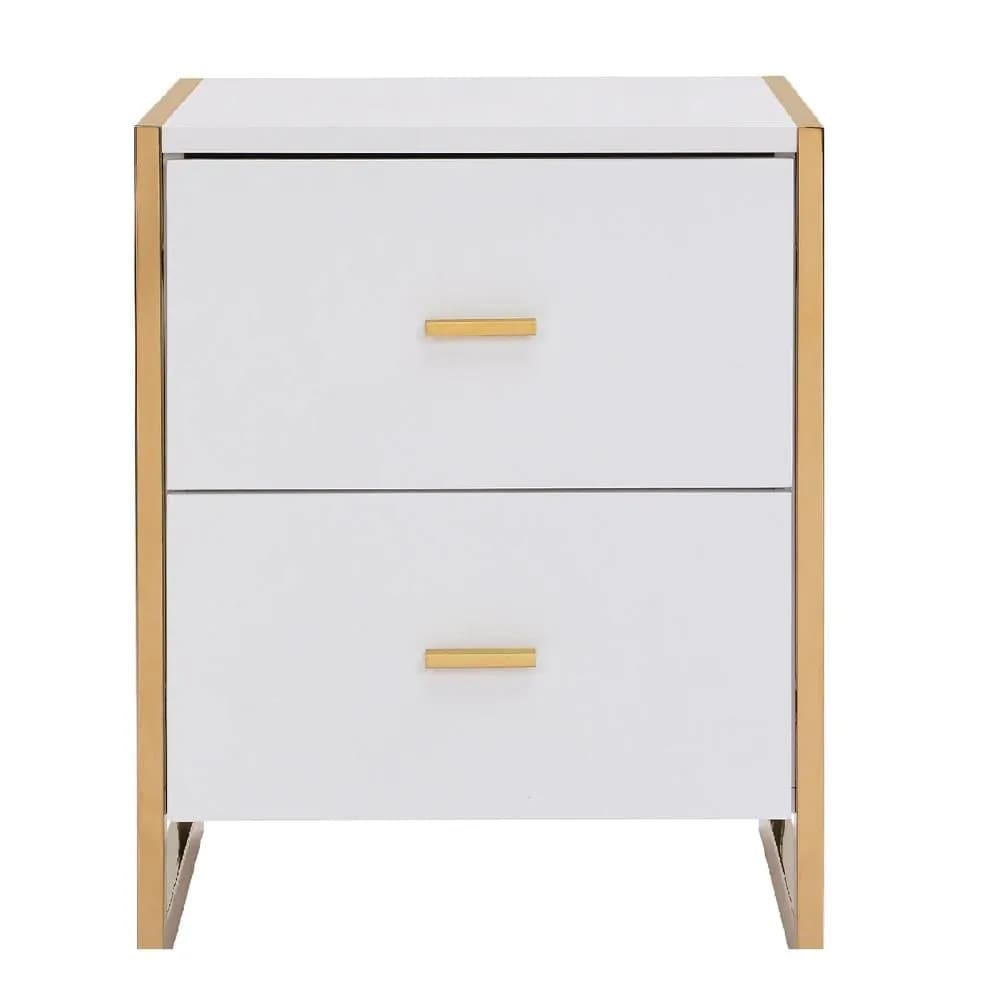 Velador Mesa de Noche Elegante Murcia color Blanco/Dorado 2 cajones TU MESITA