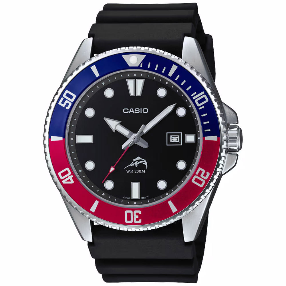 Reloj Análogo Casio Duro Marlin MDV-106B-1A2V Hombre Fecha Acuático Correa De Resina y Dial Negro