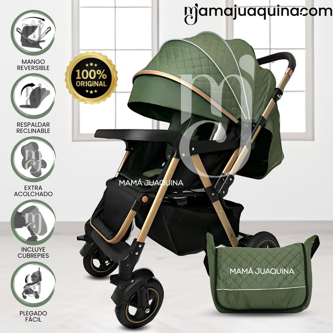 Coche Cuna de Lujo «BOMBSHELL» con Bolso Pañalero Verde
