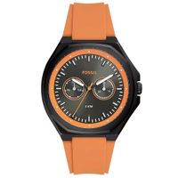 Reloj Fossil Evanston BQ2675 Multifuncional Acero Inoxidable Correa Silicona Naranja