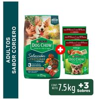 Pack Alimento DOG CHOW Cordero y otras proteínas Bolsa 7.5kg + Alimento Húmedo para Perros Cordero 100gr x3un