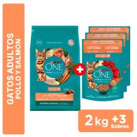 Pack Alimento PURINA Esterilizado Sabor Salmón 2kg + Gatos Adulto y Esterilizado Supernutrientes de 85g x3un