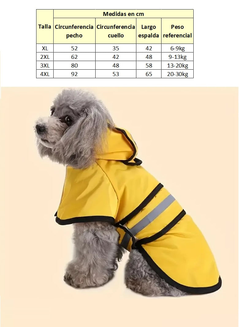 Capa impermeable para perros medianos de 9-13kg amarillo talla 2XL