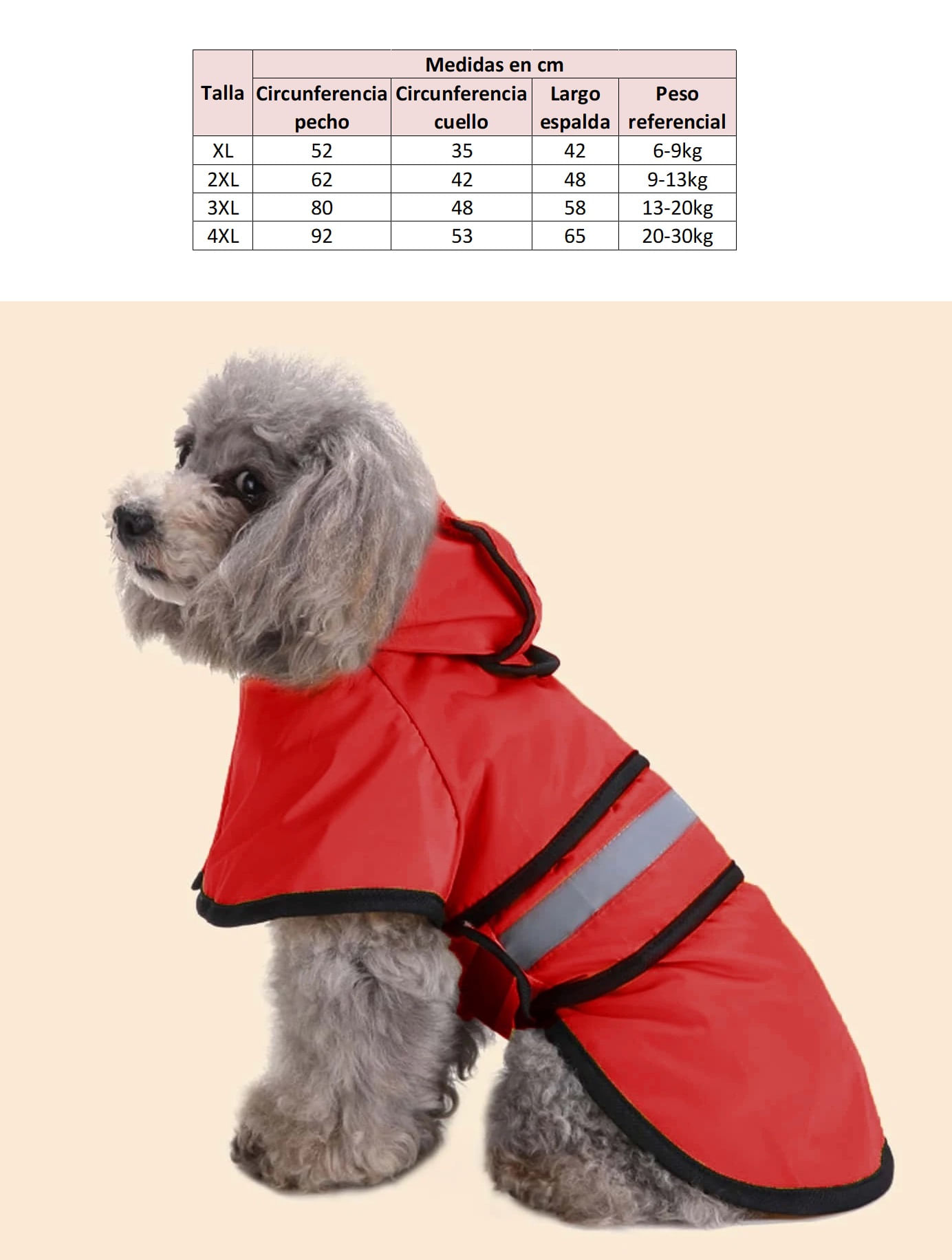 Capa impermeable para perros grandes de 13-20kg rojo talla 3XL