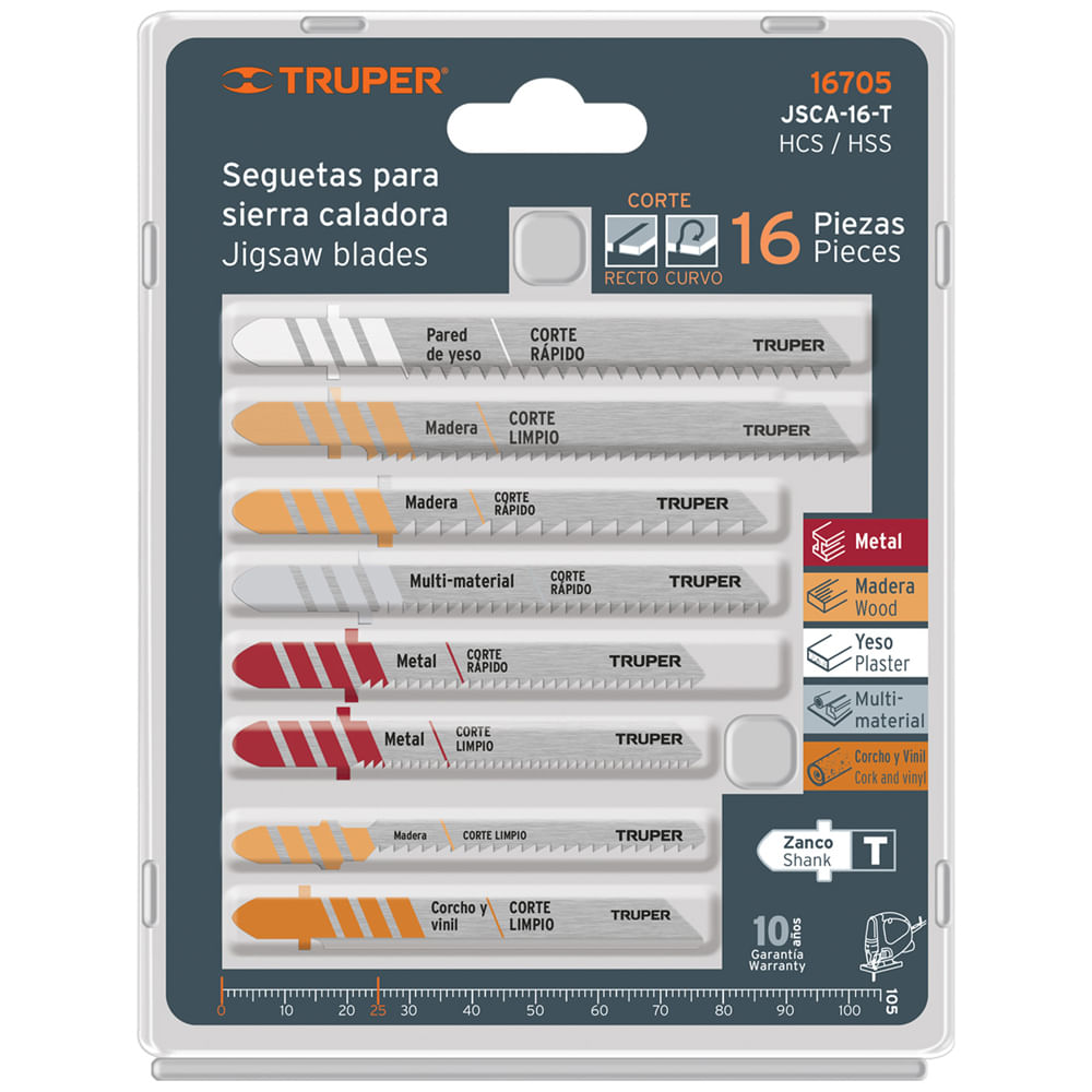 Juego 16 Hoja Para Caladora Zanco T Truper 16705