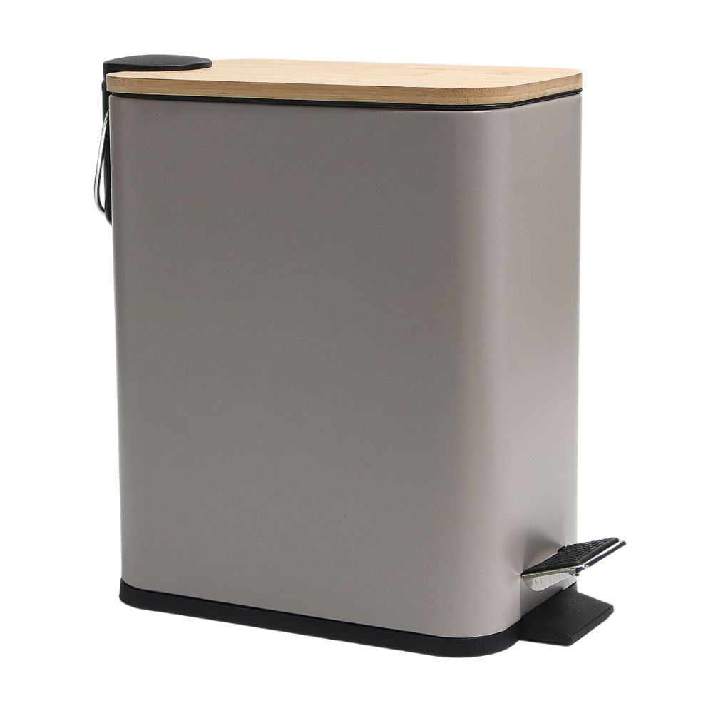 Papelera rectangular metal Taupe + Bambu 5 litros Orange