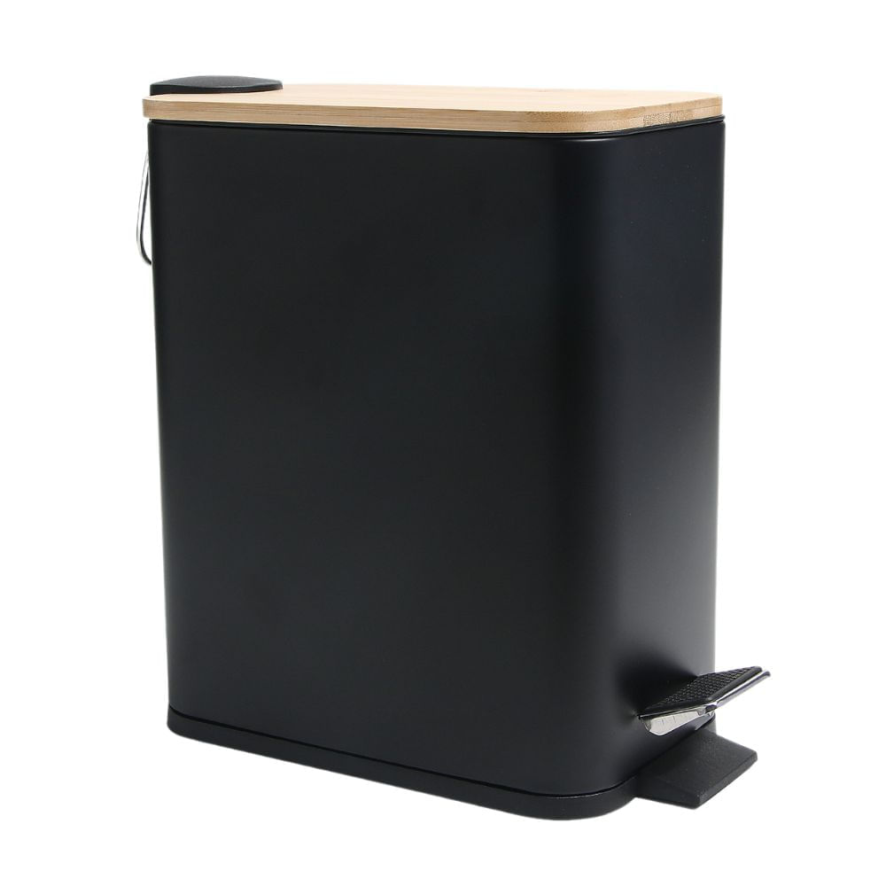 Papelera rectangular metal Negro + Bambu 5 litros Orange