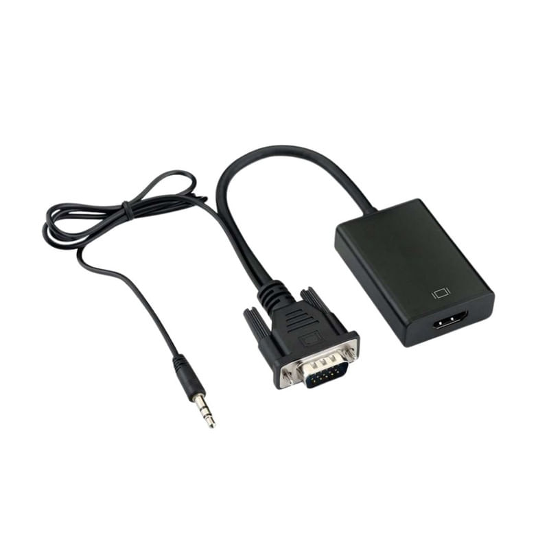 ADAPTADOR CONVERTIDOR VGA A HDMI C/CABLE AUDIO, VIDEO FULLHD