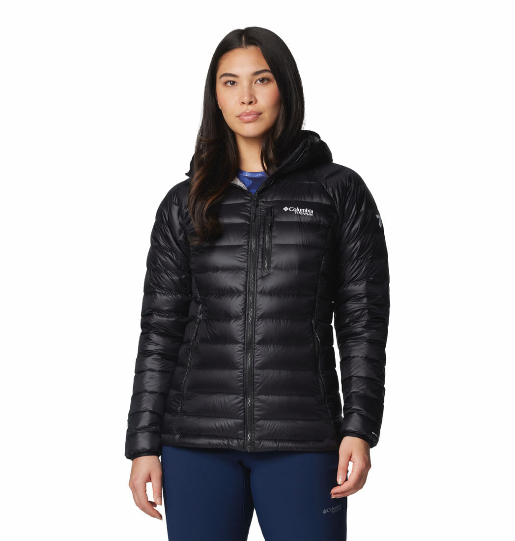 CASACA PARA MUJER DE PLUMAS CON CAPUCHA ARCTIC CREST™ NEGRA COLUMBIA
