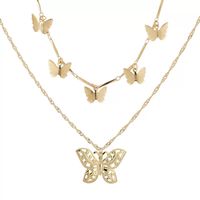 Collar doble de mariposa dorado