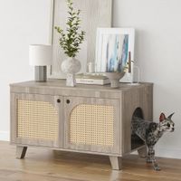 Muebles de Gato con Espacio para Arenero Mafer Ratan Color Ceniza TU MESITA