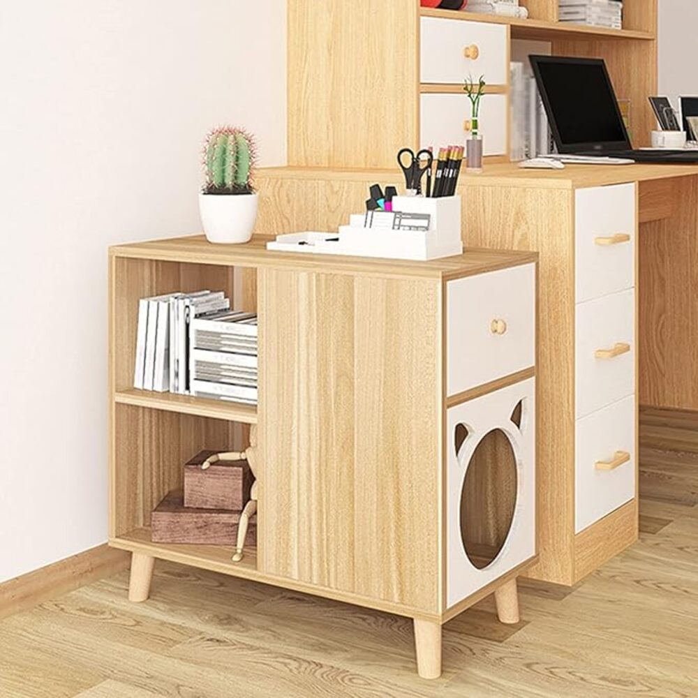 Mesa Lateral con Espacio para Gato Moderno Cooper Panela/Blanco TU MESITA