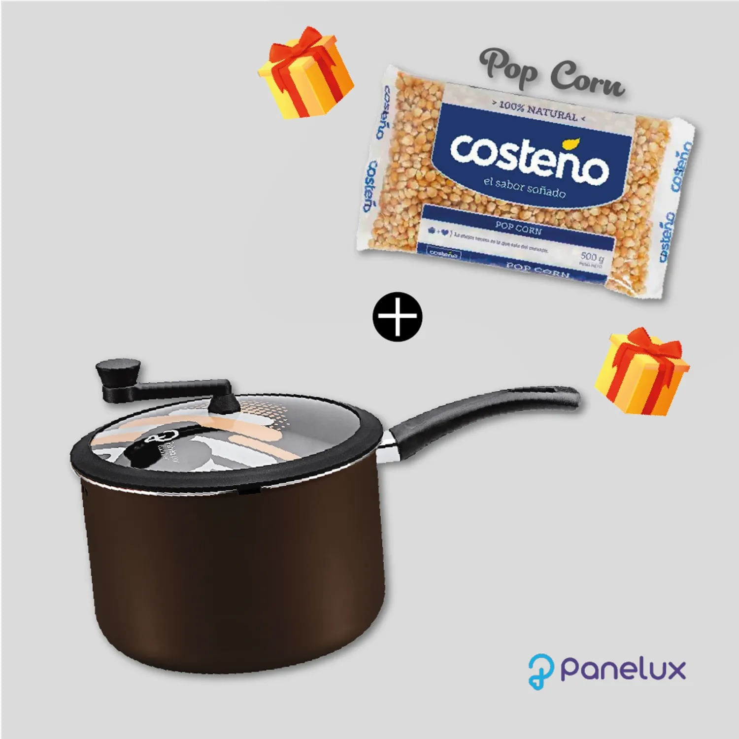 Olla para Hacer Popcorn 22 cm Color Marrón Línea Premium + Regalo
