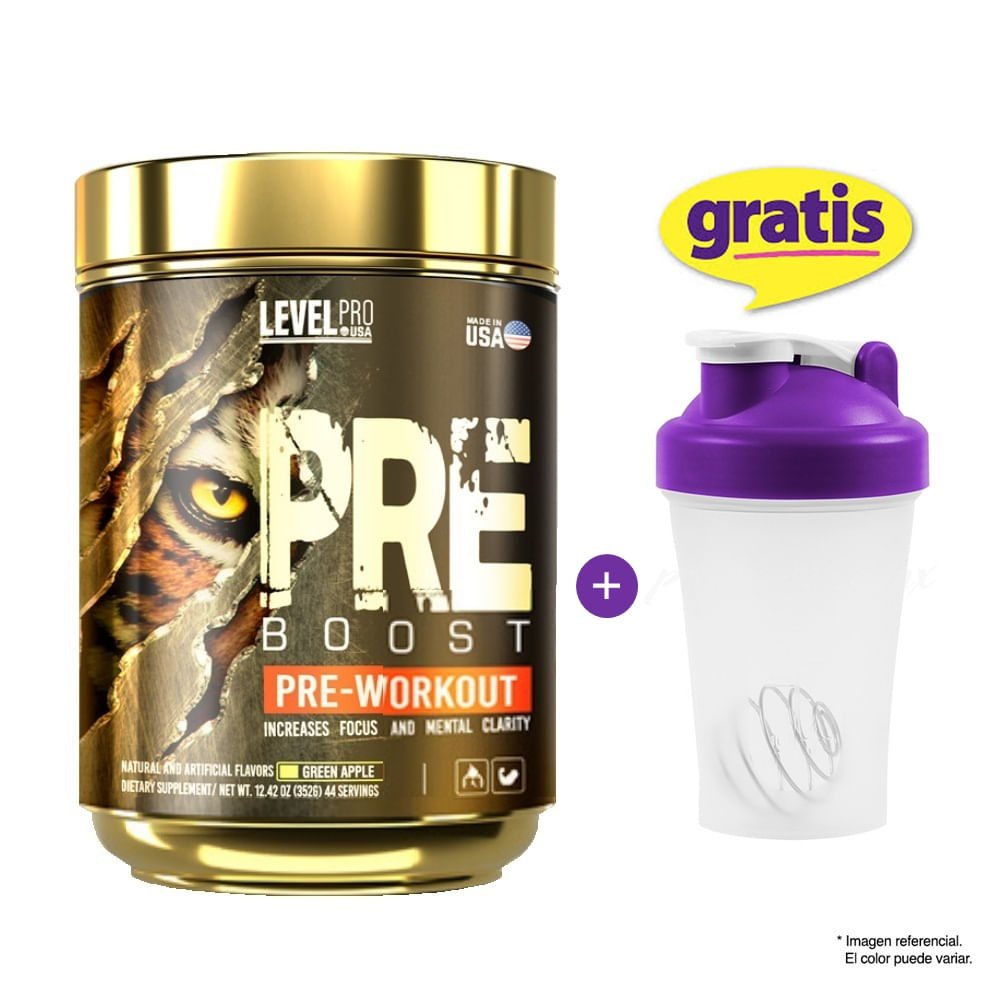 Level Pro Pre- Entreno Pre Boost 352 gr Green Apple + Shaker