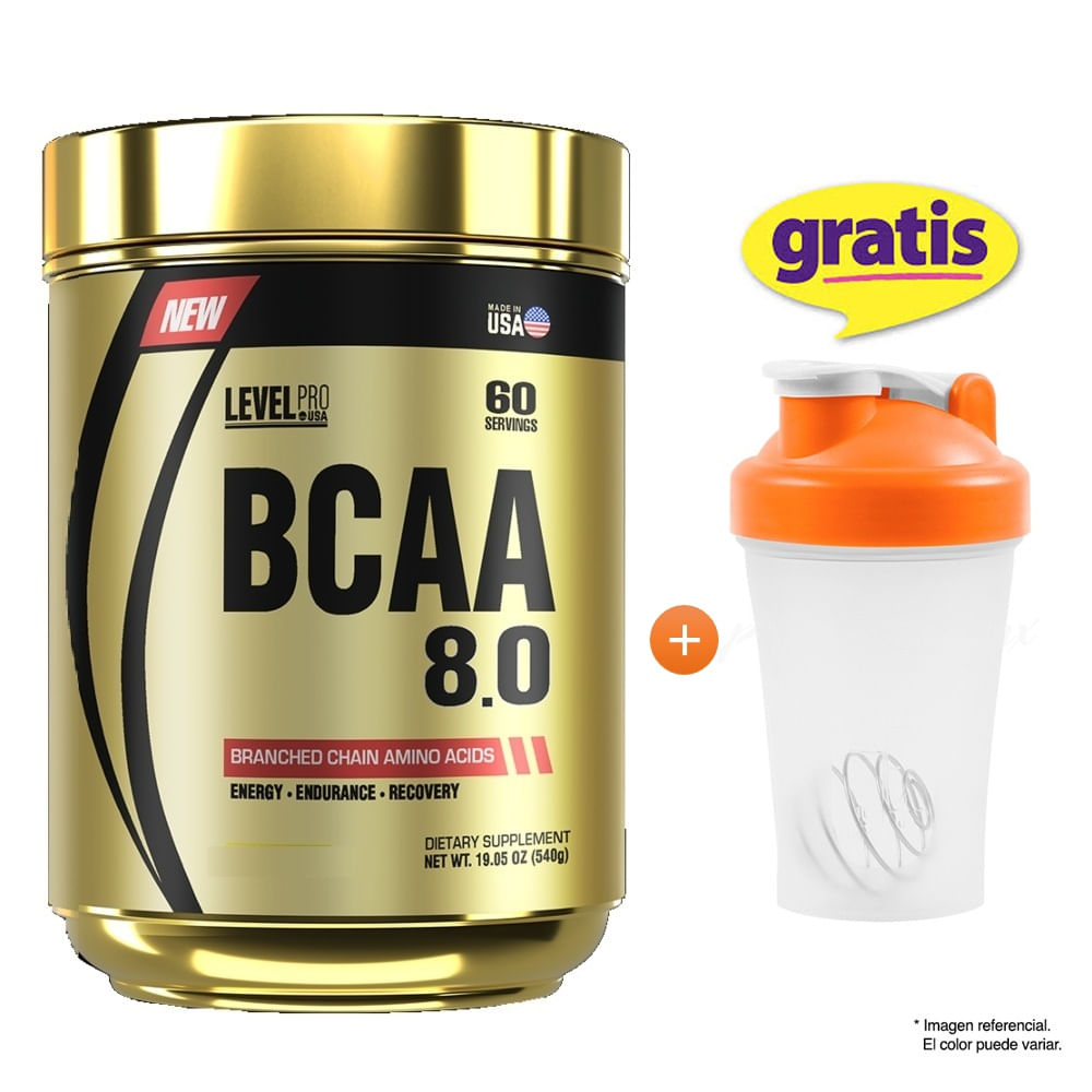 BCAA 8.0 540 GR LEVEL PRO AMINOÁCIDOS FRUIT PUNCH + SHAKER