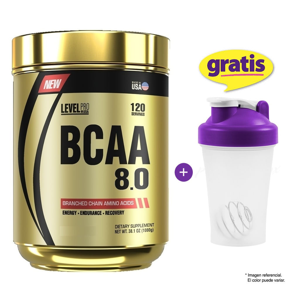 BCAA 8.0 1 KG LEVEL PRO AMINOÁCIDOS FRUIT PUNCH + SHAKER