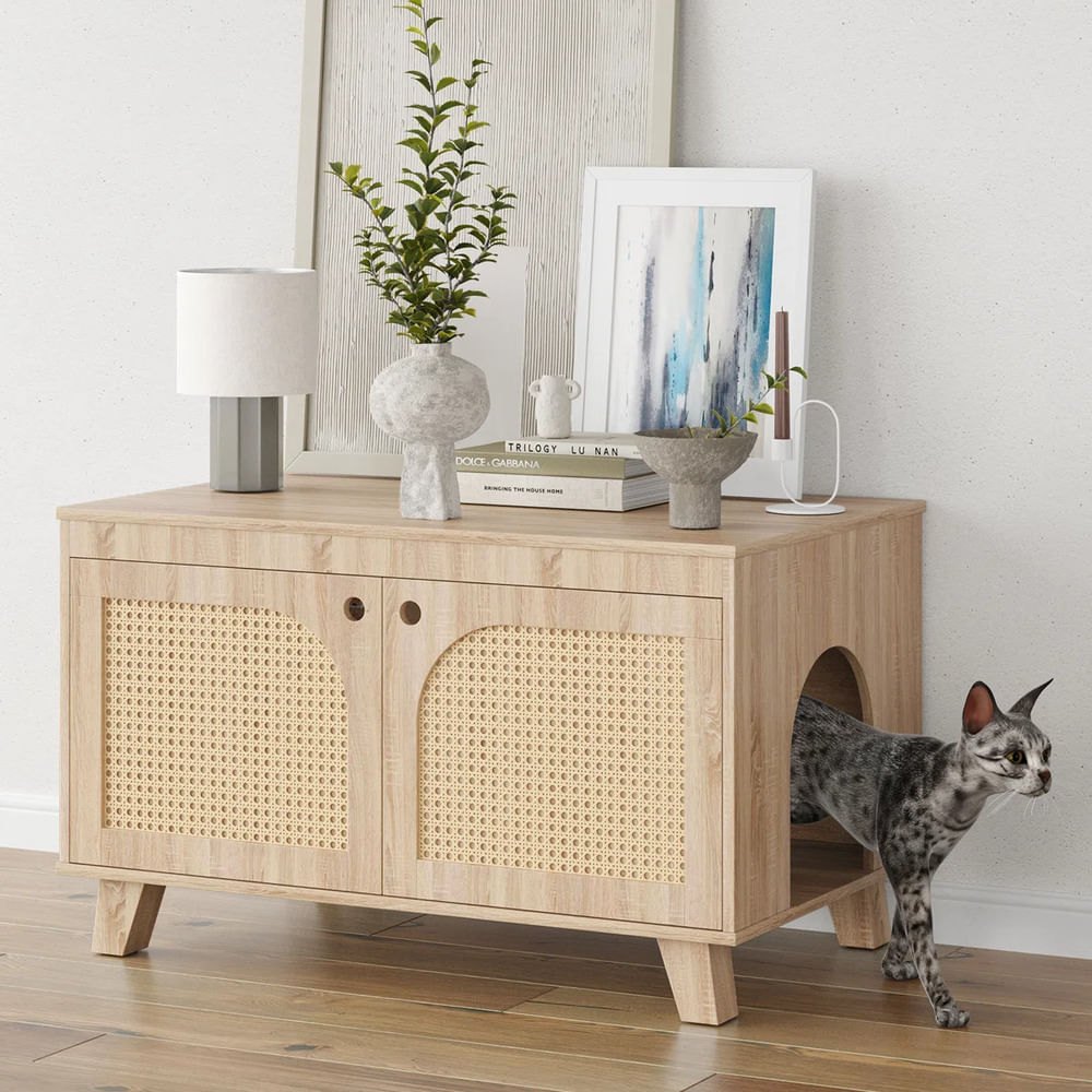 Muebles de Gato con Espacio para Arenero Mafer Ratan Color Samona TU MESITA