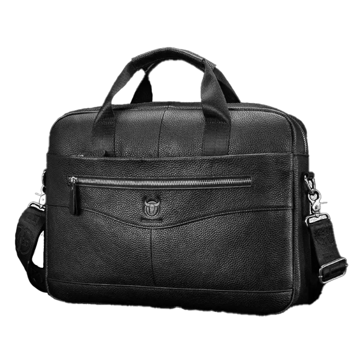 Maletin De Cuero Vacuno Negro Hombre Oficio Portalaptop 15pg 40x29x8