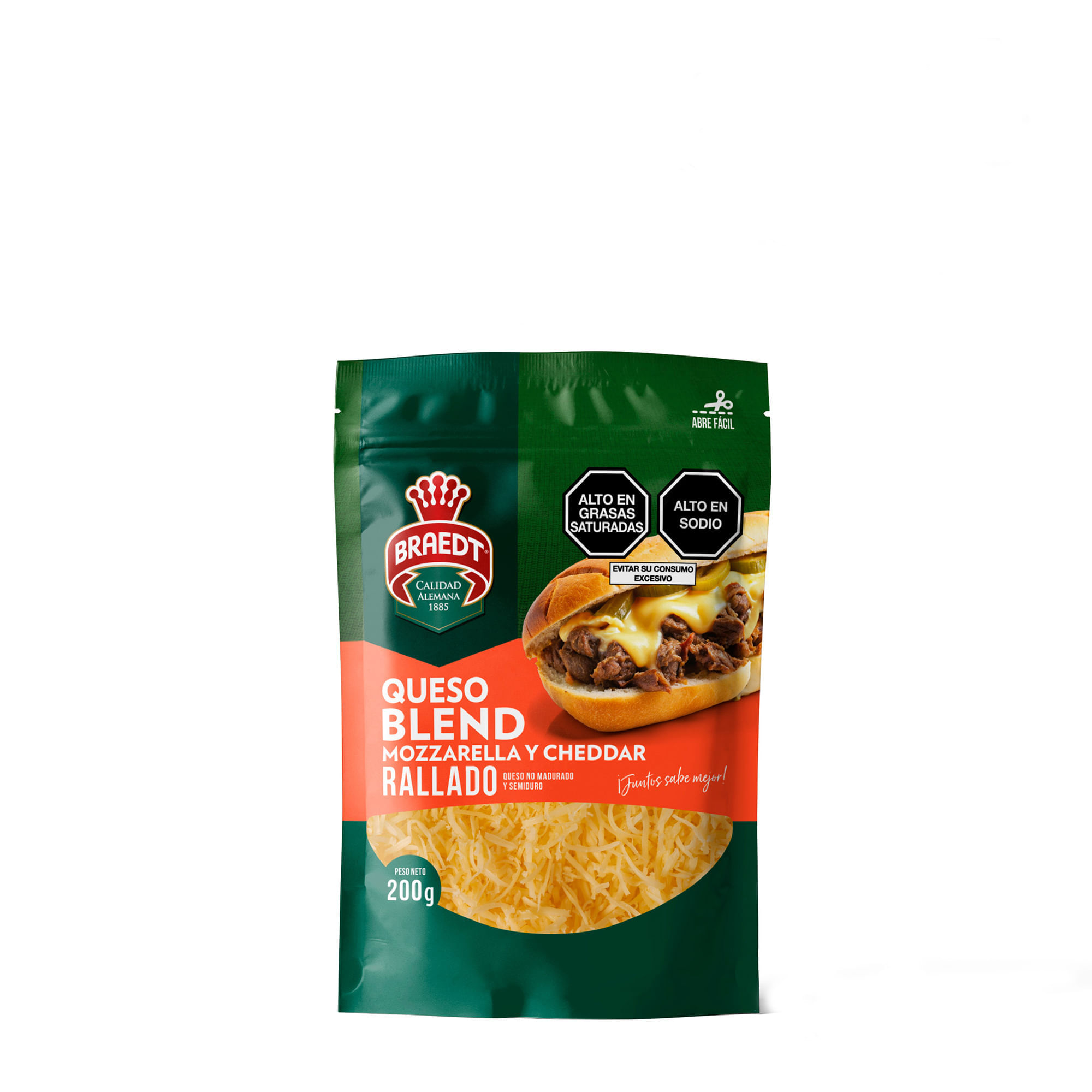 Queso Blend Mozzarella y Cheddar Rallado BRAEDT Doypack 200g