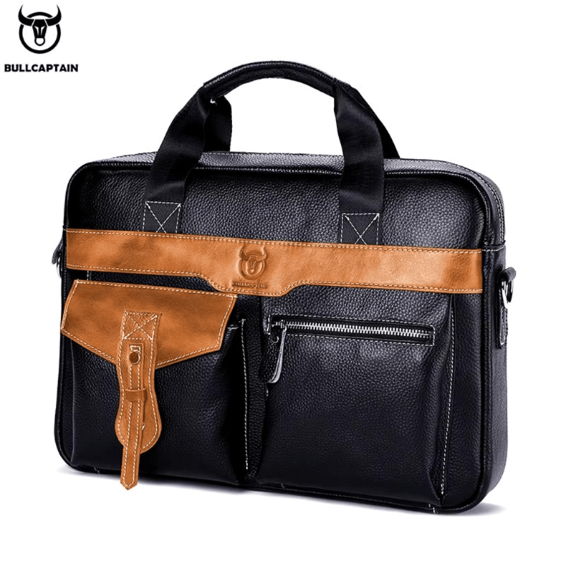 Maletin De Cuero Vacuno Negro con Rojo Hombre Portalaptop 15pg 40x30x8