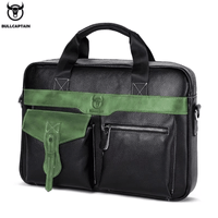 Maletin De Cuero Vacuno Negro con Verde Hombre Portalaptop 15pg 40x30x8