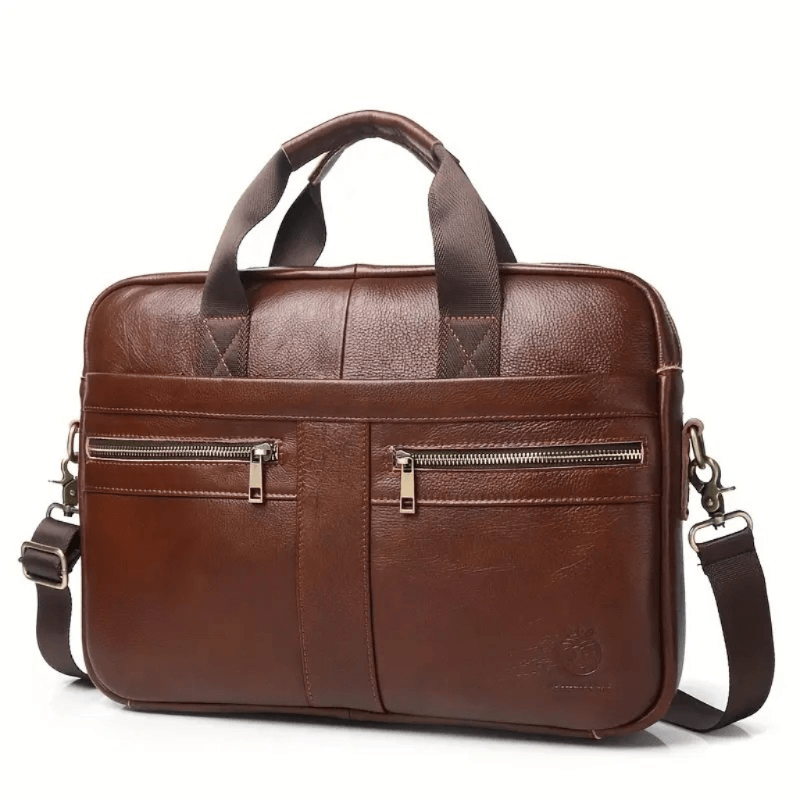 Maletin De Cuero Vacuno Marron Schla Negocios Hombre Portalaptop 15pg 40x30x8