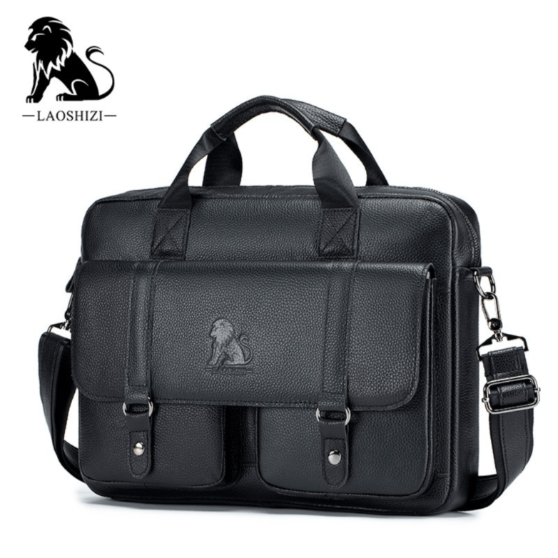 Maletin De Cuero Vacuno Negro Lion Negocio Hombre Portalaptop 15pg 39x30x6