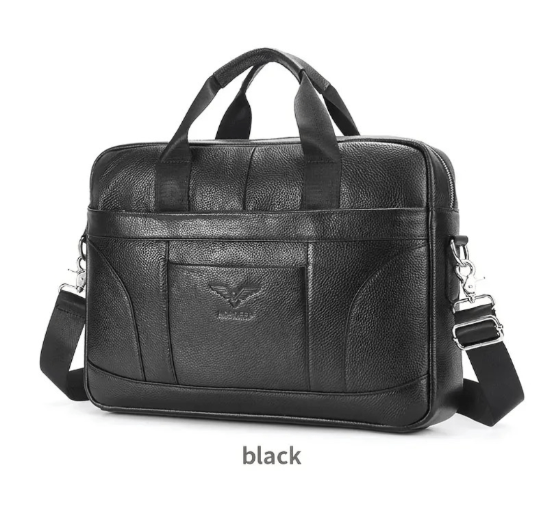 Maletin De Cuero Vacuno Negro Nord Negocio Hombre Portalaptop 15pg 40x29x8