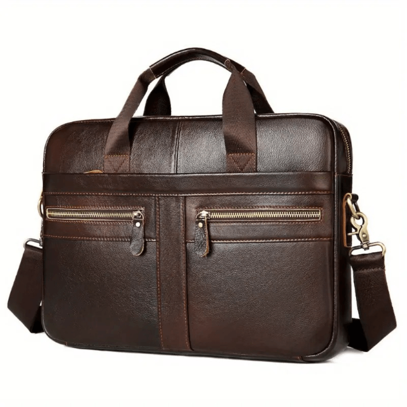 Maletin De Cuero Vacuno Marron Negocio Hombre Bolso Portalaptop 15pulg 39x28x6