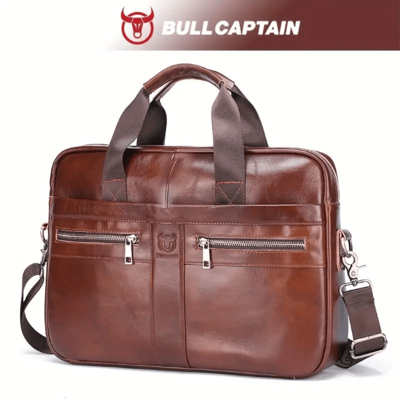Maletin De Cuero Vacuno Marron Bull Negocio Hombre Portalaptop 15pulg 40x29x8