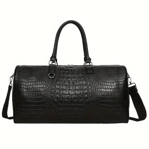 Maletin de Viaje Negro Bolso Deportivo Hombre 24x45x20 Cuero Liso