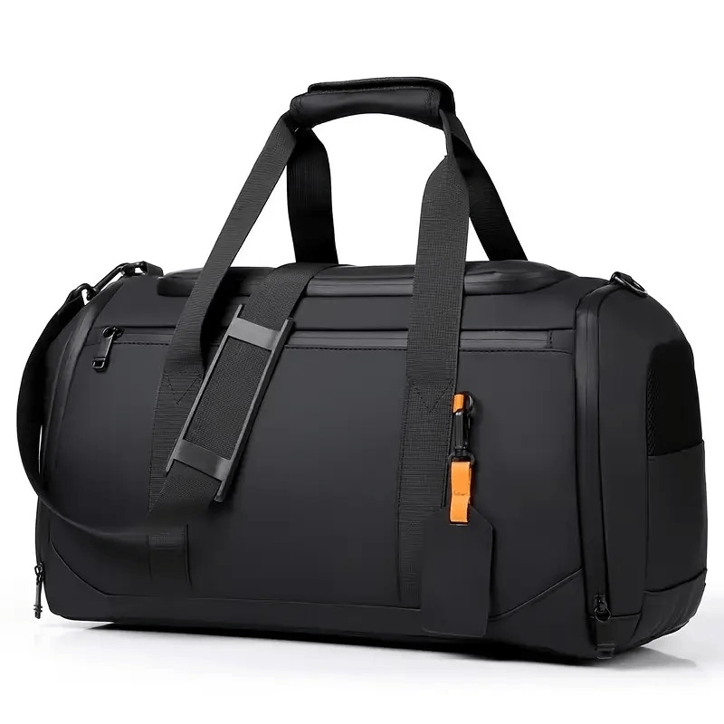 Maletin de Viaje Negro Casual Bolso Deportivo Hombre 46x26x21 Cuero Liso
