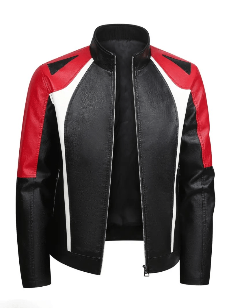 Chaqueta Negro y Rojo Hombre Casaca Impermeable Talla S Small Cuero Importado