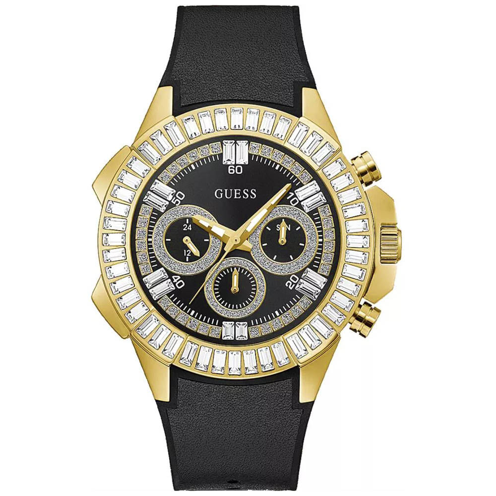 Reloj Guess Pilot GW0447G2 Multifuncional para Hombre Acero Inoxidable Dorado Silicona y Cuero Negro