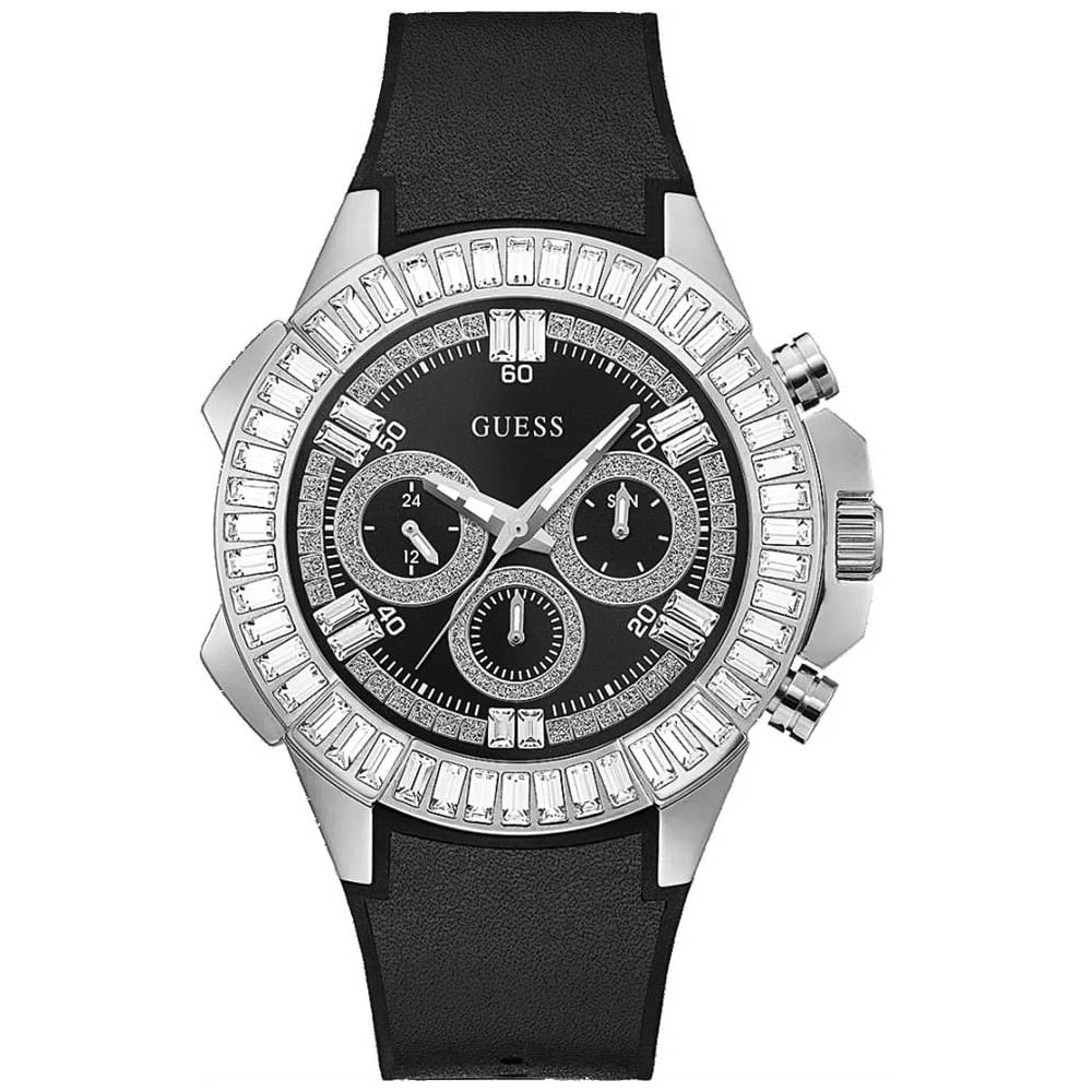 Reloj Guess Pilot GW0447G1 Multifuncional para Hombre Acero Inoxidable Plateado Silicona y Cuero Neg