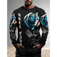 Polo Clasico Casual Negro Cuello Redondo Camiseta Manga Larga Hombre Talla M