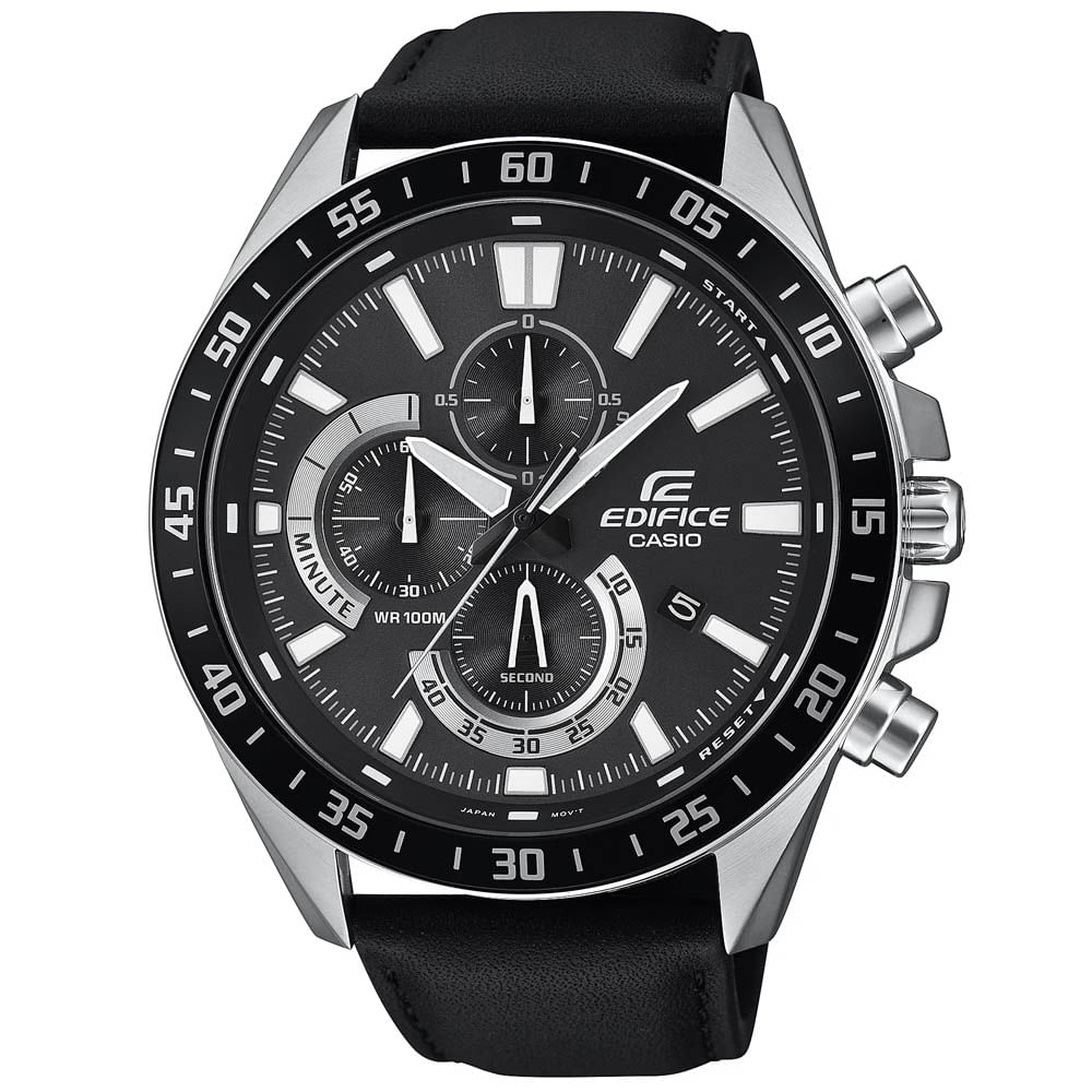 Reloj Casio Edifice EFV-620L-1AV Para Hombre Fecha Cronometro Acero Inoxidable Plateado Negro
