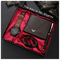 Reloj de Cuarzo Marron + 1 Billetera Cuero + Pulsera y Bolígrafo Hombre