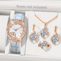 Reloj de Cuarzo Celeste Mujer + Pulsera+Collar y Accesorios Brillantes