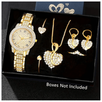 Reloj De Cuarzo Amarillo + Pulsera + Collar y Accesorios Corazones