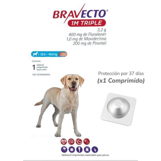 Antipulga Bravecto 20-40KG x 1 Tab Protección Mensual