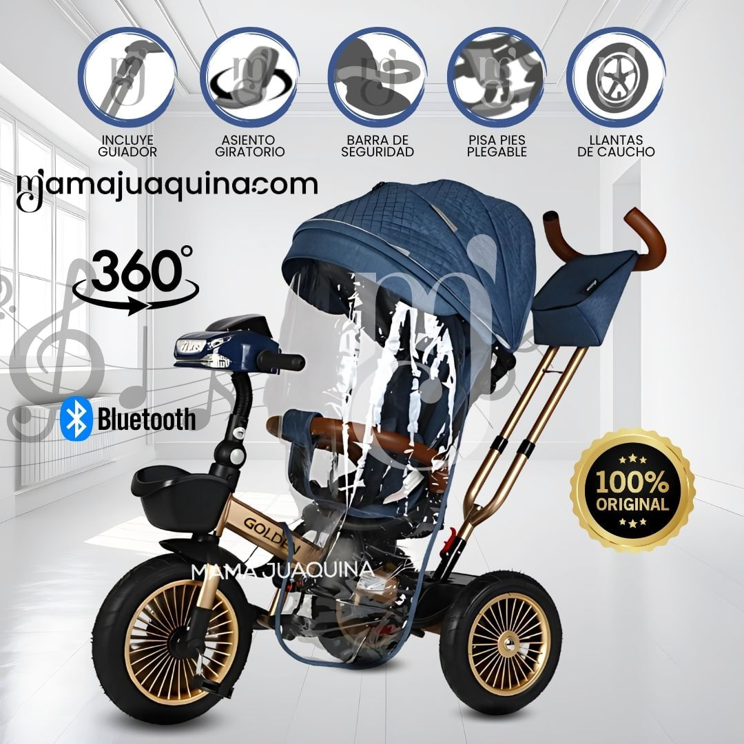 Triciclo Guiador 3 En 1 «GOLDEN PRIME» con Bluetooth Blue