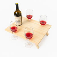 MESA DE PICNIC PLEGABLE PARA VINO CON SOPORTE PARA 4 COPAS Y 1 BOTELLA – MADERA DE PINO NATURAL