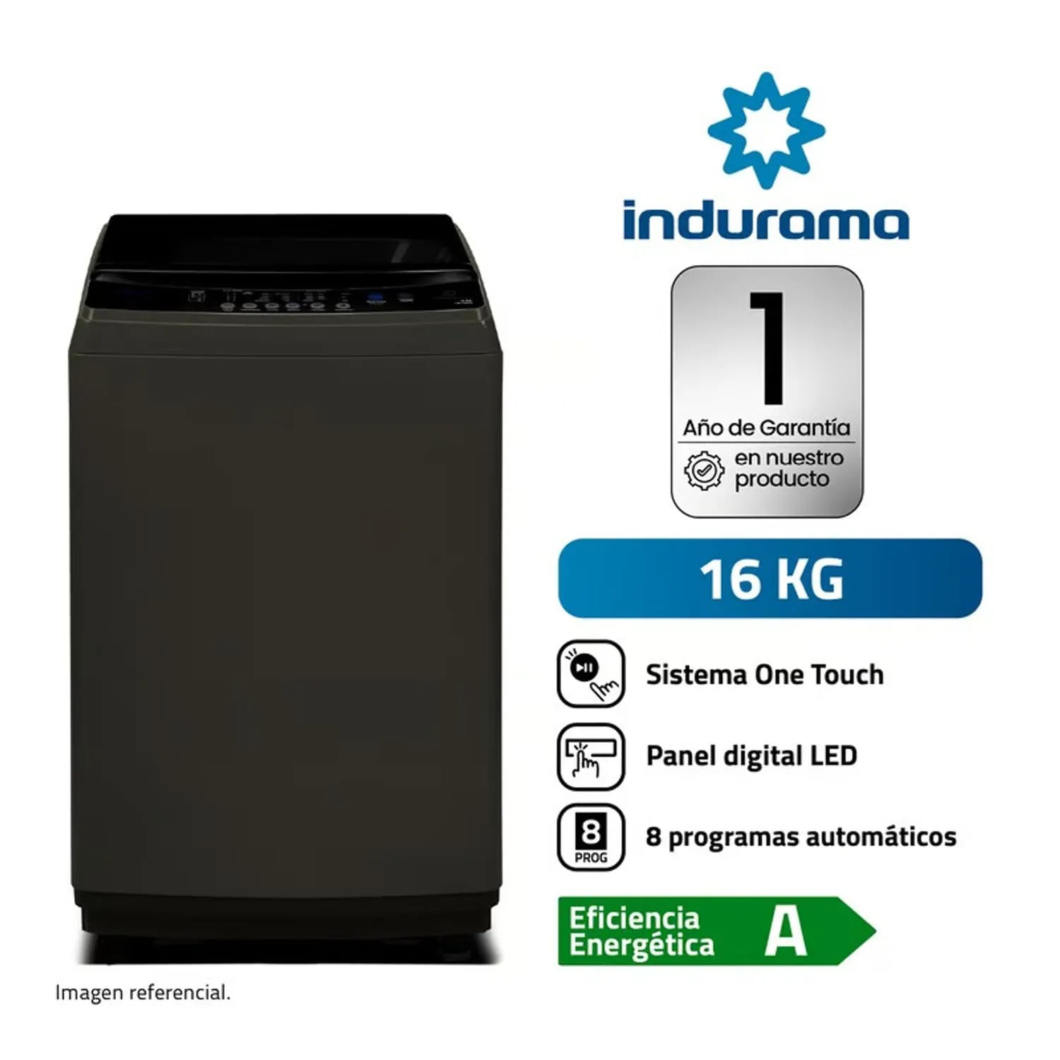 Lavadora Automática indurama 16KG Carga Superior LRI-16DTN