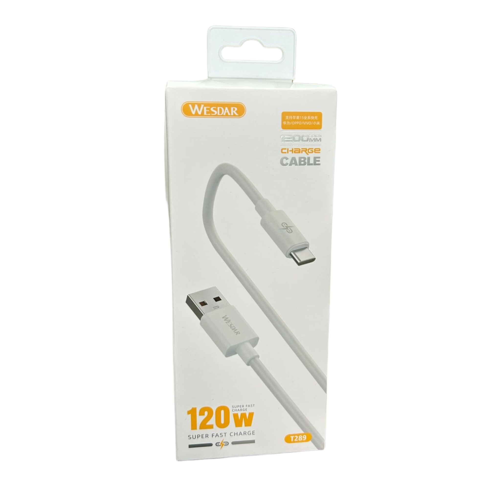 Wesdar - Cable 120cm Type-C a USB Carga Rápida 120W - Blanco