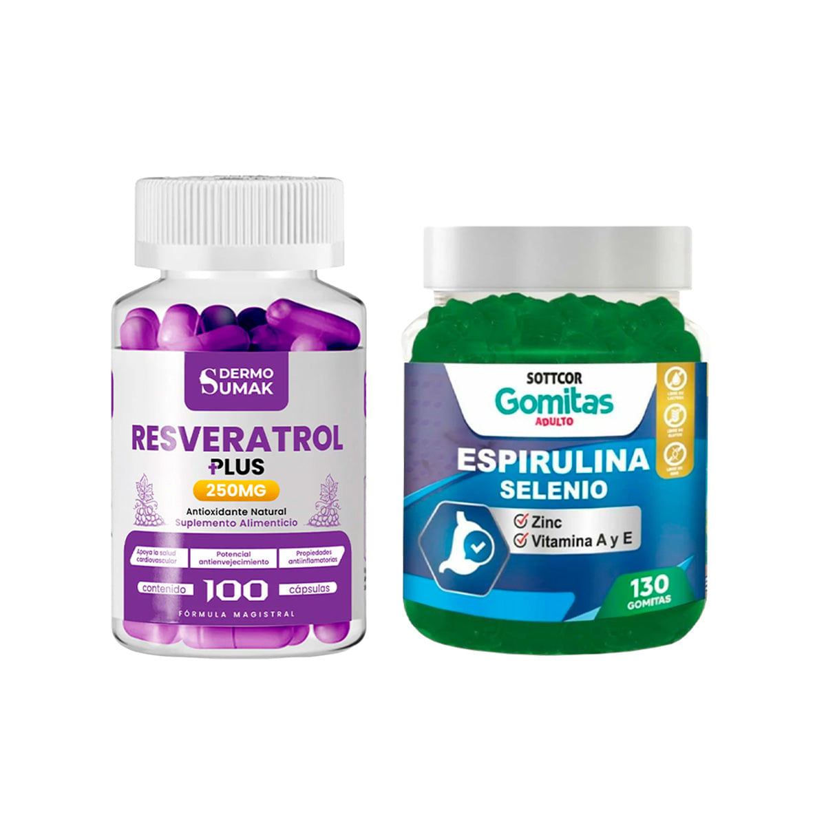 Resveratrol Plus 250Mg 100Cap + Gomitas Espirulina, Zn, Se, Vit A Y E