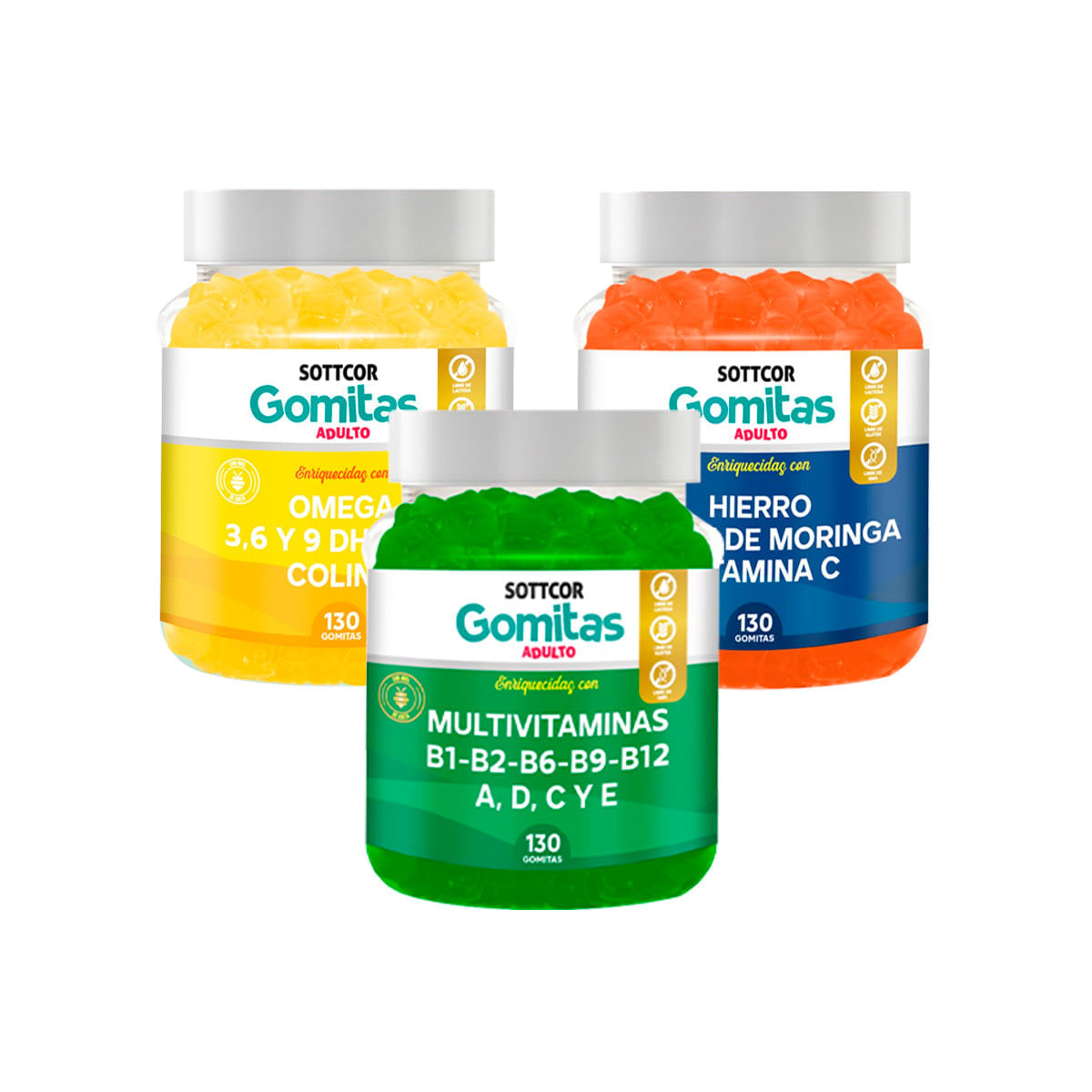 Super Combo Gomitas Omega + Multivitaminas + Hierro Sottcor Adultos